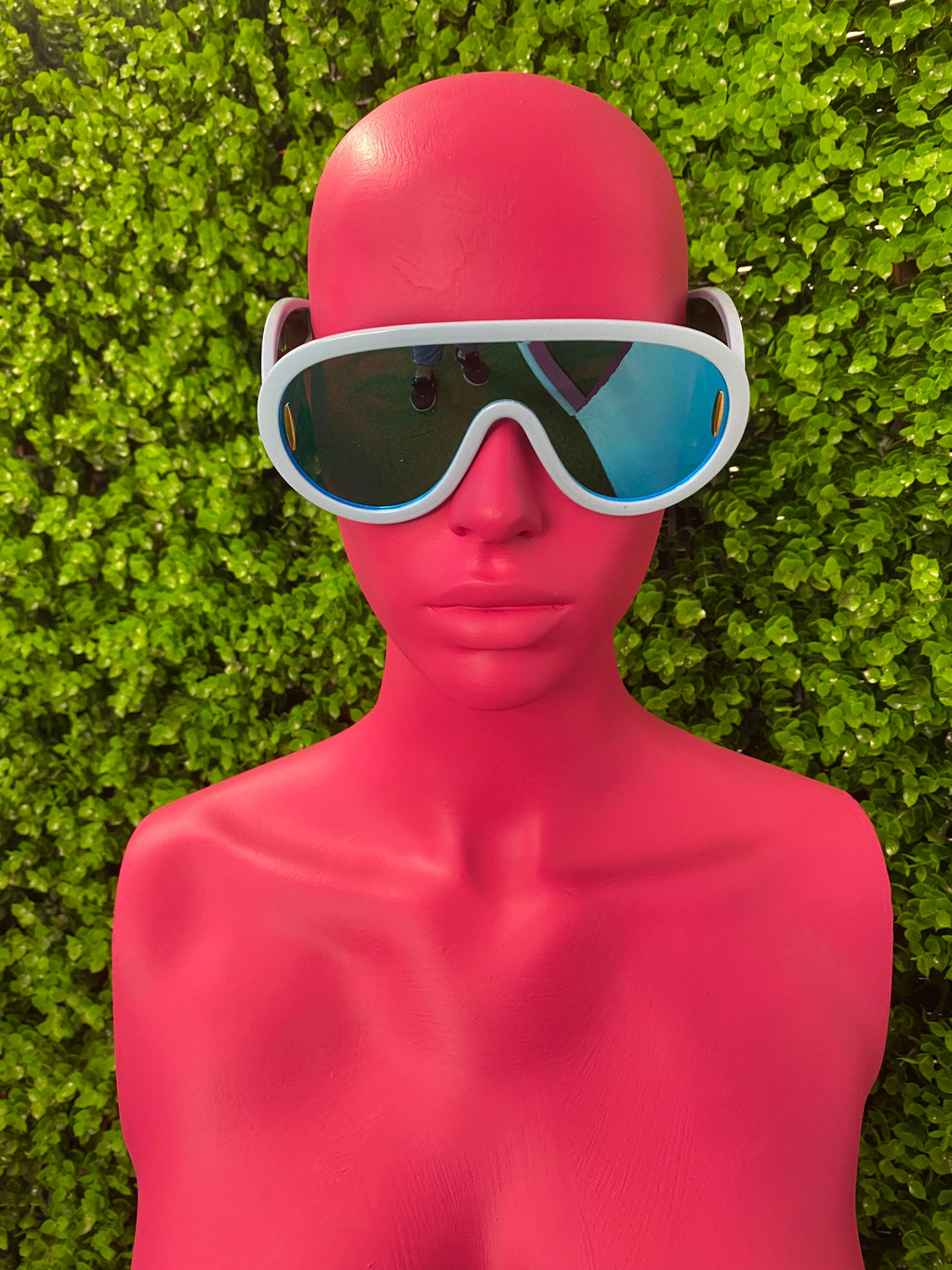 White Ski Shield Blue Mirror Sunglasses