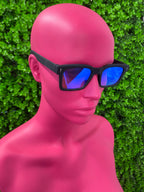 Black Blue-Lens Square Sunglasses