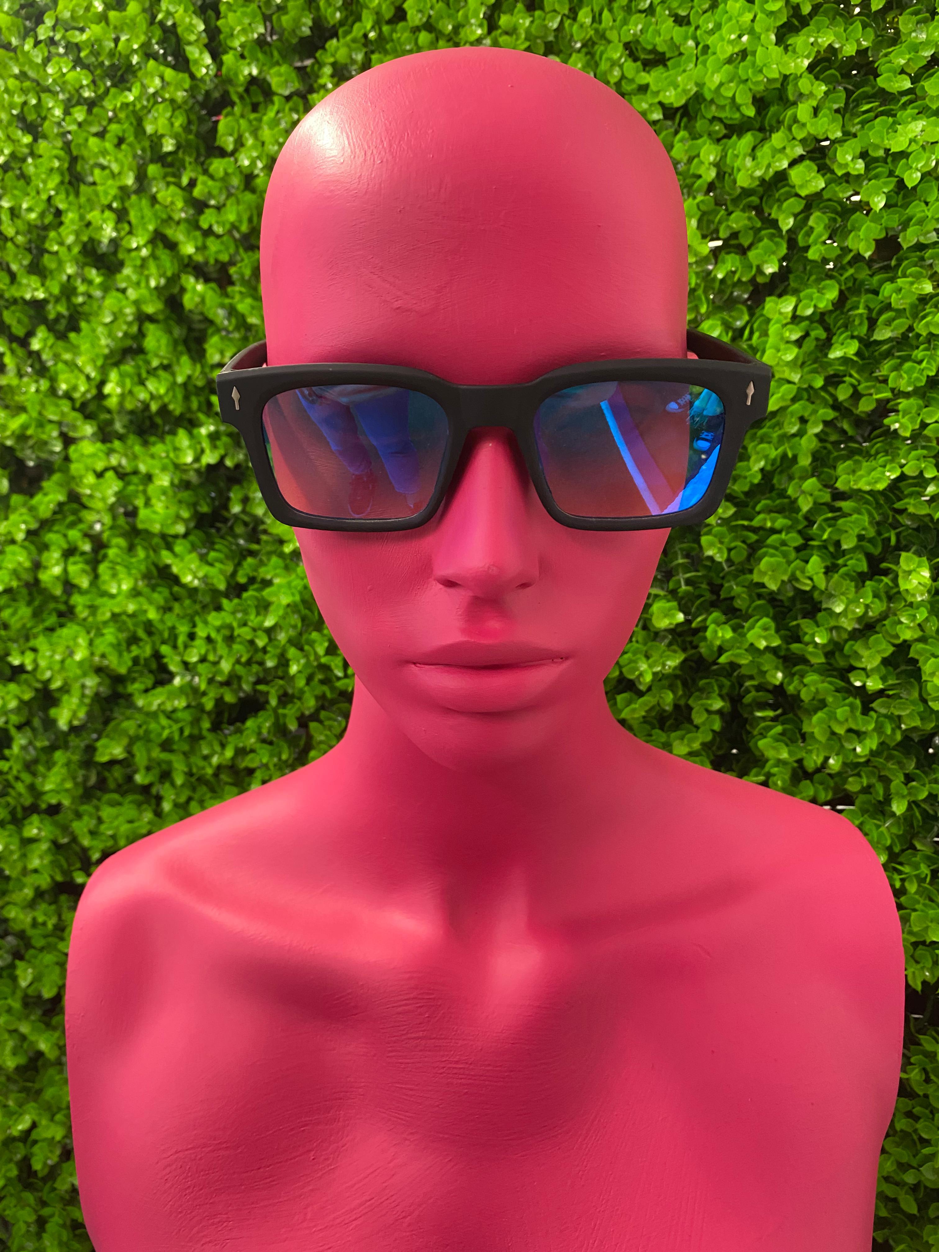 Black Blue-Lens Square Sunglasses