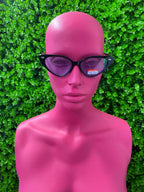 Black Blue-Lens Cat-Eye Sunglasses