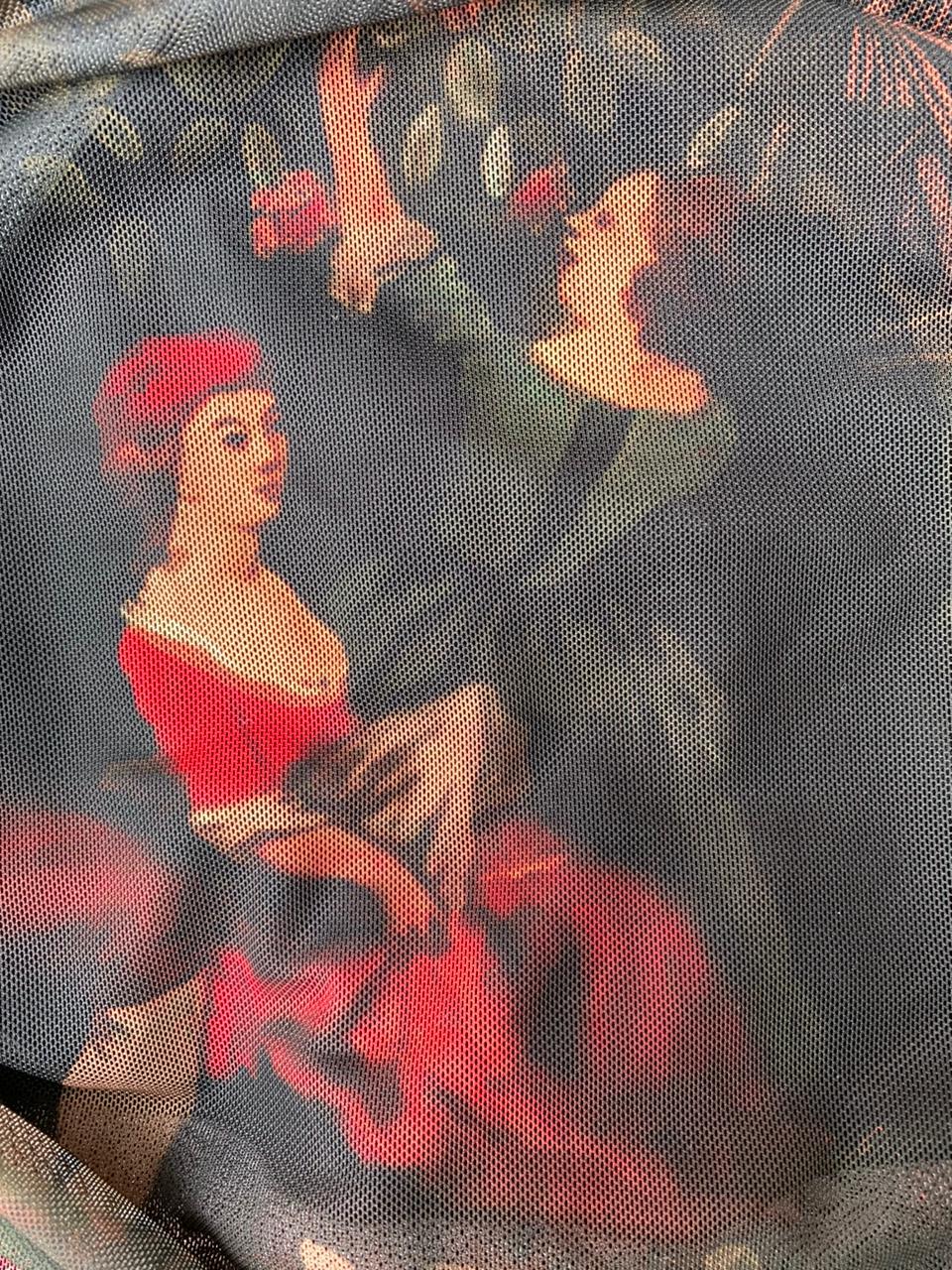 Renaissance Print Draped Corset Top