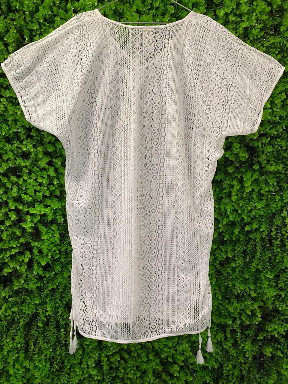 White Crochet Lace Tassel Top