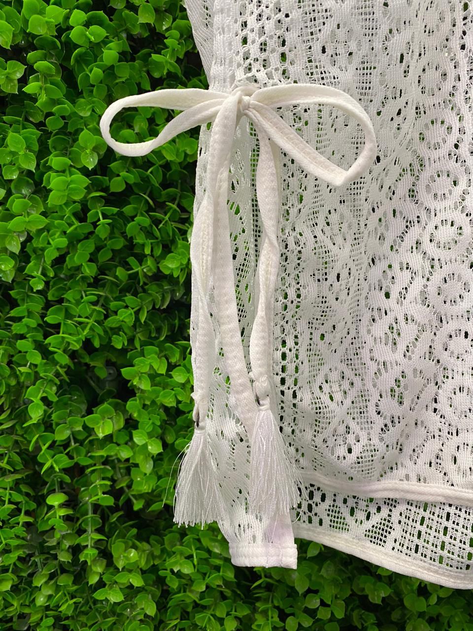White Crochet Lace Tassel Top