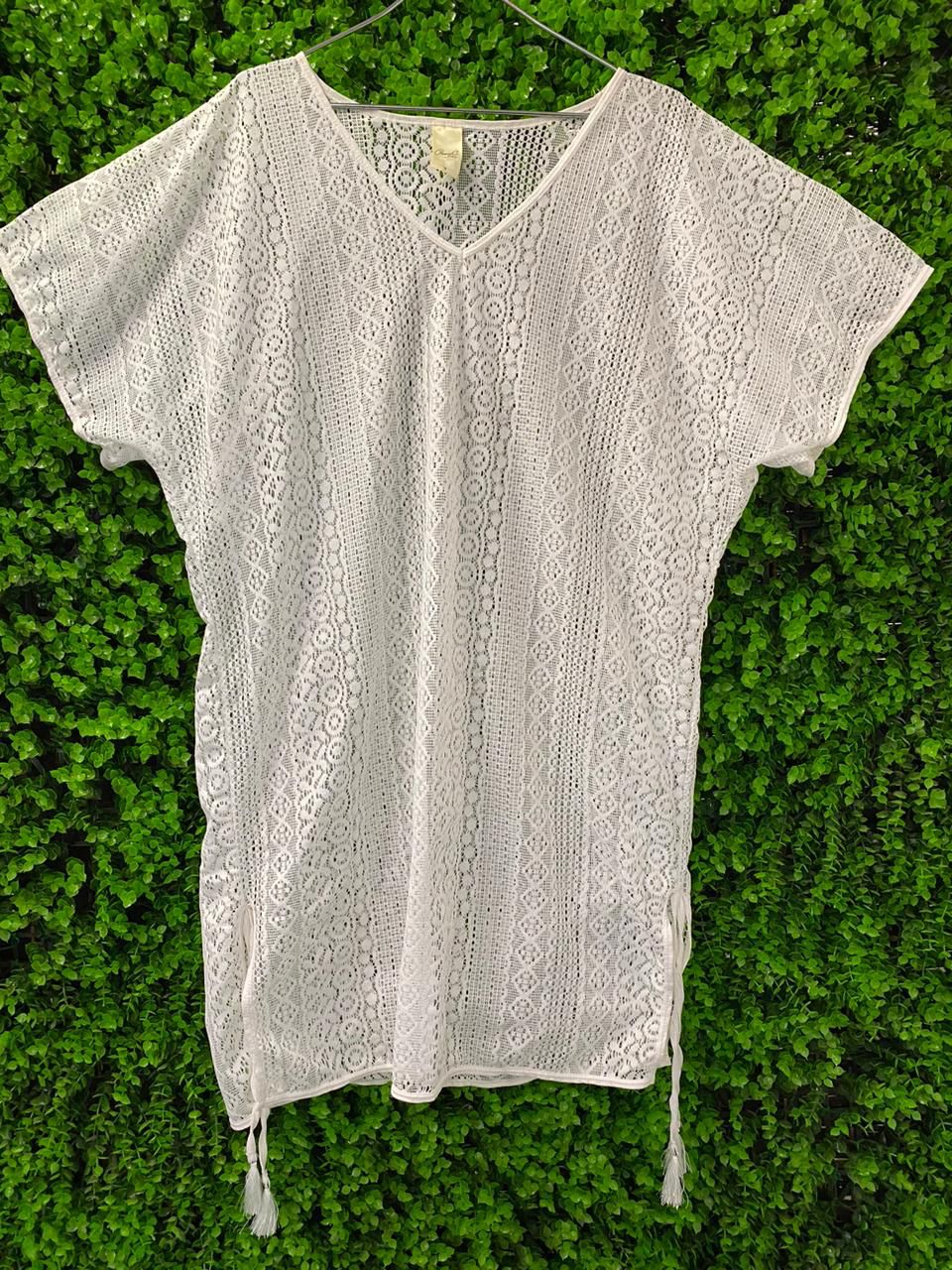 White Crochet Lace Tassel Top