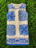 Blue Tile Print Sleeveless Shift Dress