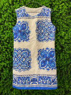 Blue Tile Print Sleeveless Shift Dress