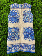 Blue Tile Print Sleeveless Shift Dress