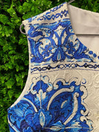 Blue Tile Print Sleeveless Shift Dress