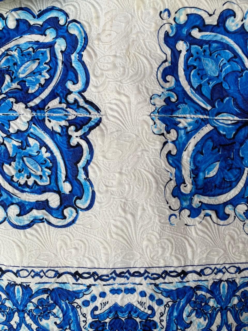 Blue Tile Print Sleeveless Shift Dress