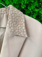 Paula Rich Cream Embellished-Shoulder Tailored Blazer