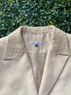Paula Rich Cream Embellished-Shoulder Tailored Blazer