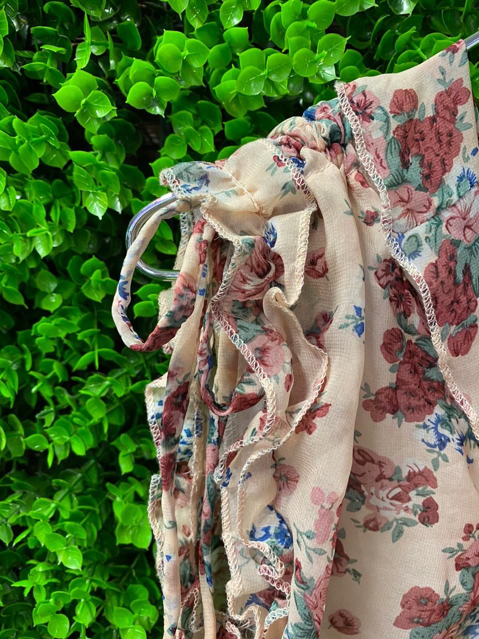 Vintage Floral Tie-Sleeve Blouse