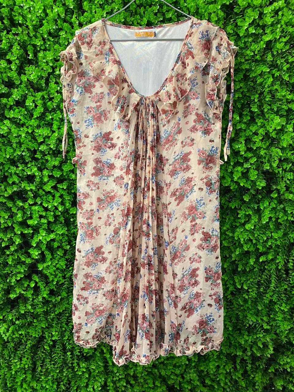 Vintage Floral Tie-Sleeve Blouse