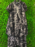 Black & Ivory Abstract Drawstring Maxi Dress