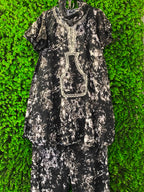 Black & Ivory Abstract Drawstring Maxi Dress