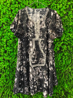 Black & Ivory Abstract Drawstring Maxi Dress