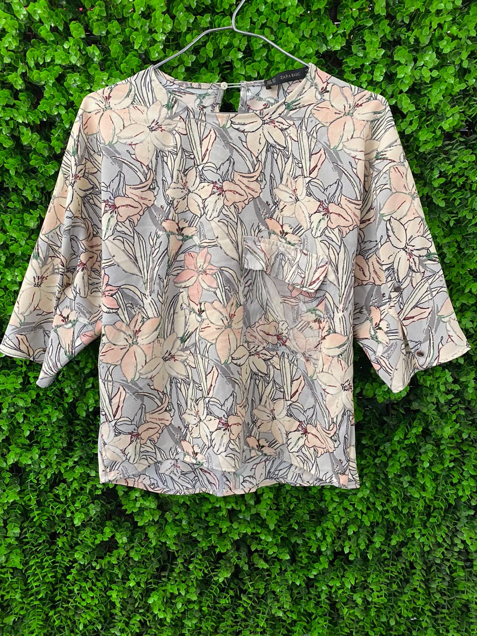 Zara Basic Soft Botanical Batwing Blouse