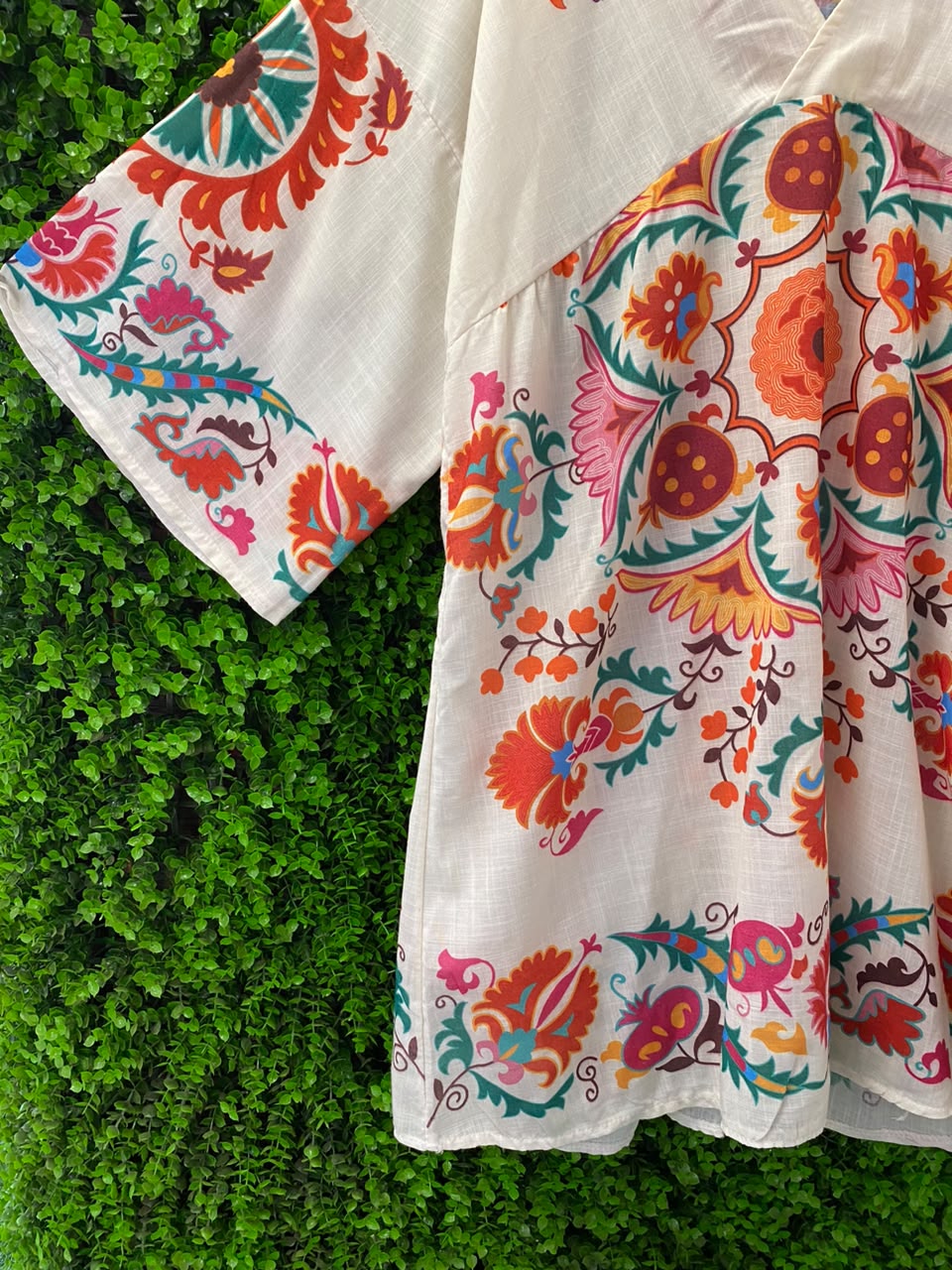 White Paisley Print Kaftan Tunic