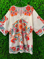White Paisley Print Kaftan Tunic