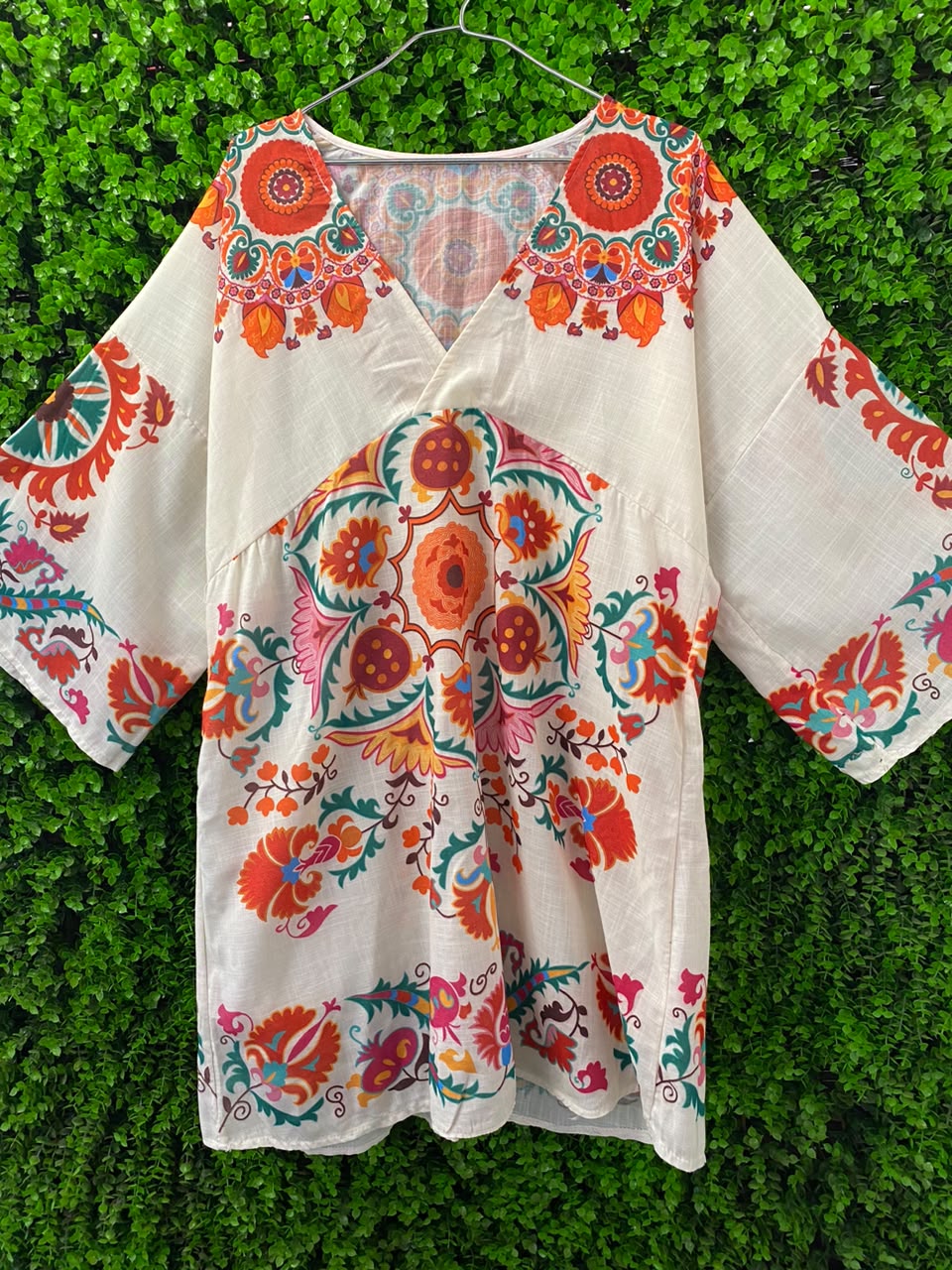 White Paisley Print Kaftan Tunic