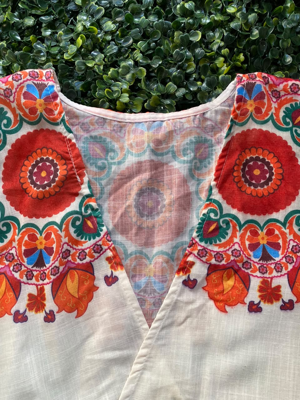 White Paisley Print Kaftan Tunic