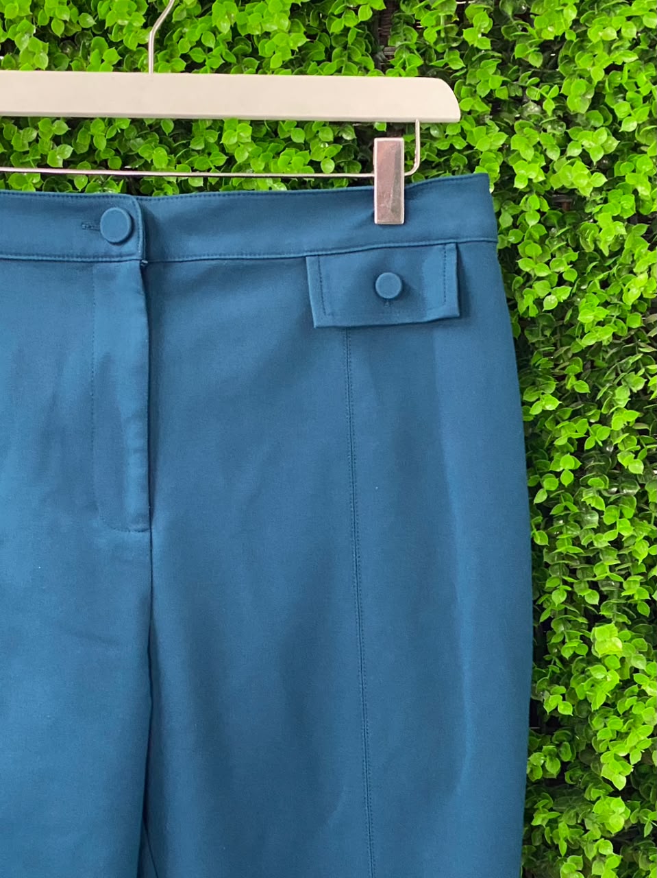 Forever New Teal Tailored Trousers with Metallic Waist Detail