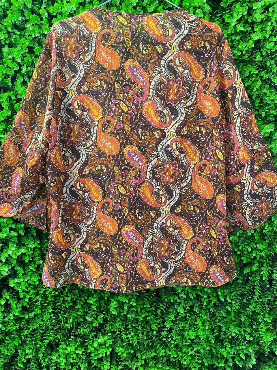 Paisley Print Cropped Kimono Blouse