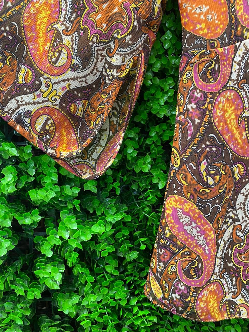 Paisley Print Cropped Kimono Blouse