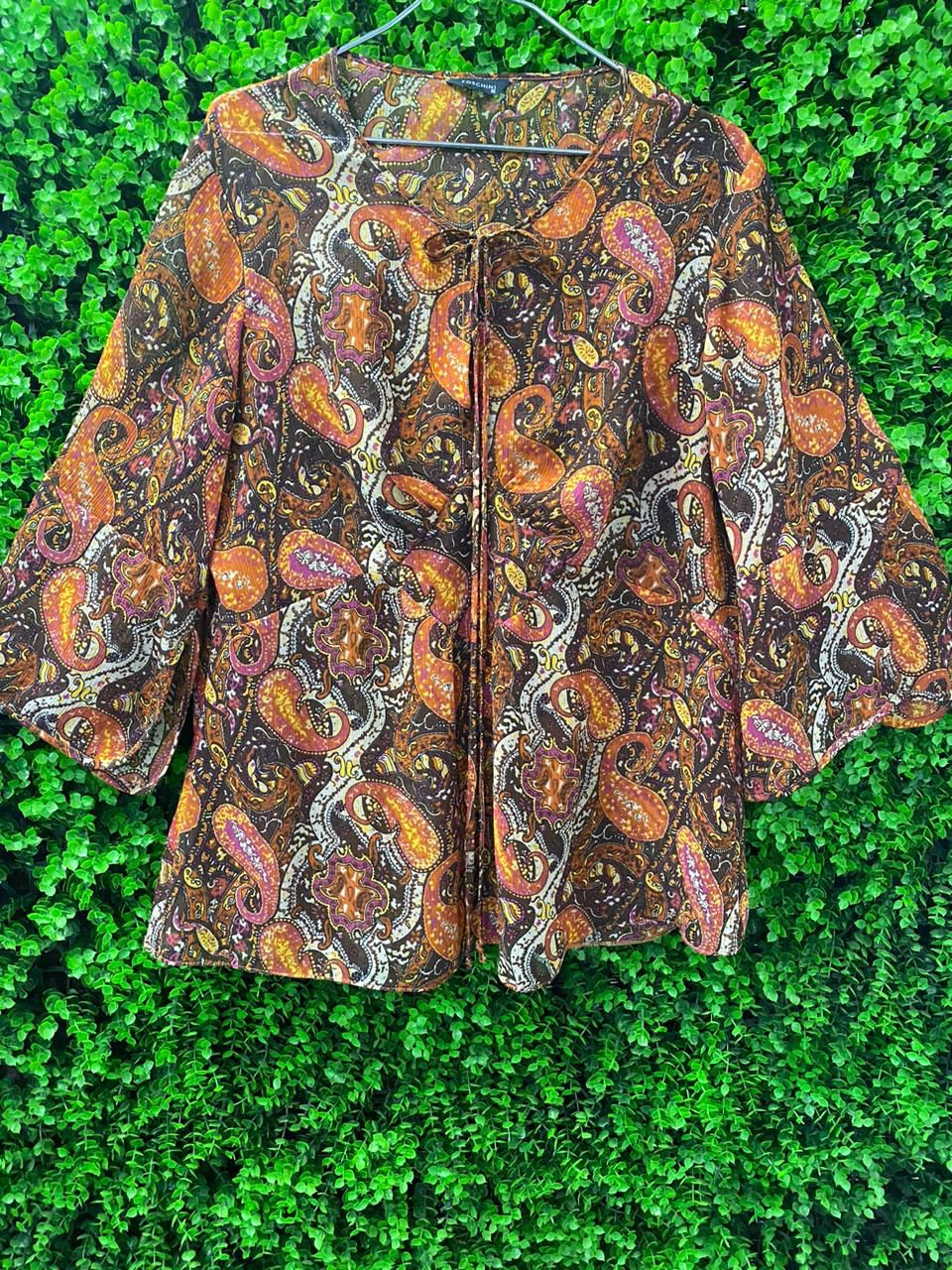 Paisley Print Cropped Kimono Blouse