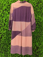 Mauve & Plum Striped Pleated Shirt Dress