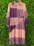 Mauve & Plum Striped Pleated Shirt Dress