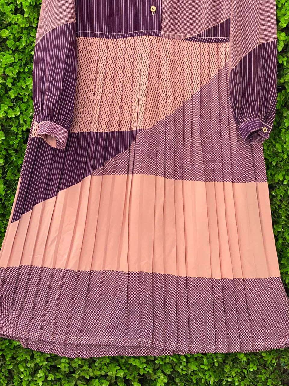 Mauve & Plum Striped Pleated Shirt Dress