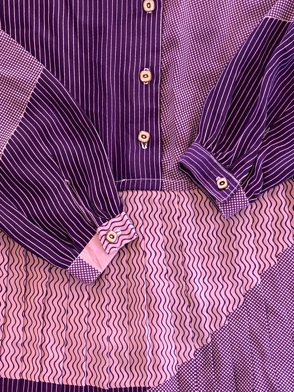 Mauve & Plum Striped Pleated Shirt Dress