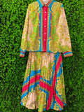 Multicolour Baroque Shirt & Pleated Skirt Set