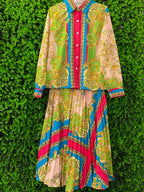 Multicolour Baroque Shirt & Pleated Skirt Set
