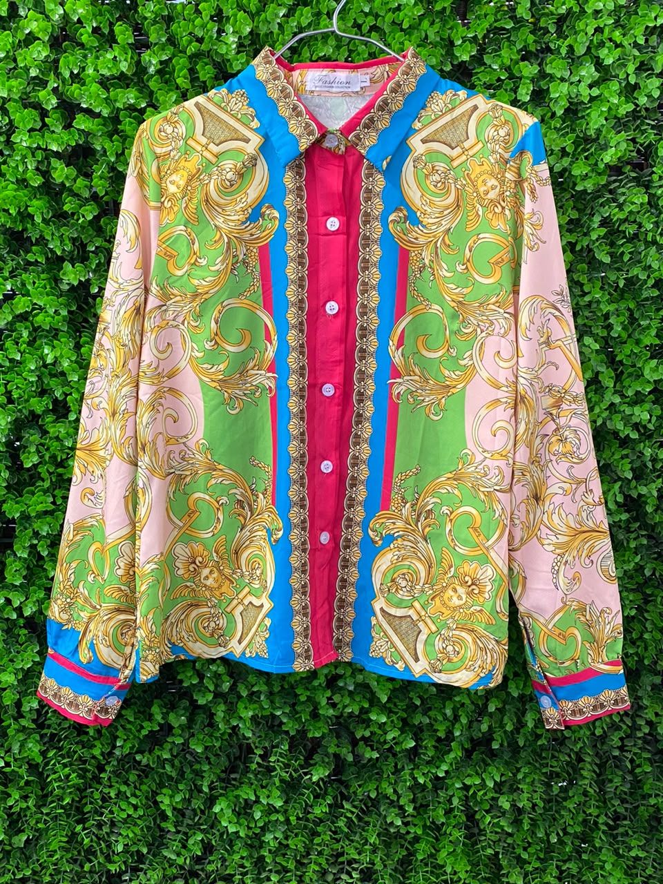 Multicolour Baroque Shirt & Pleated Skirt Set