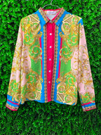 Multicolour Baroque Shirt & Pleated Skirt Set