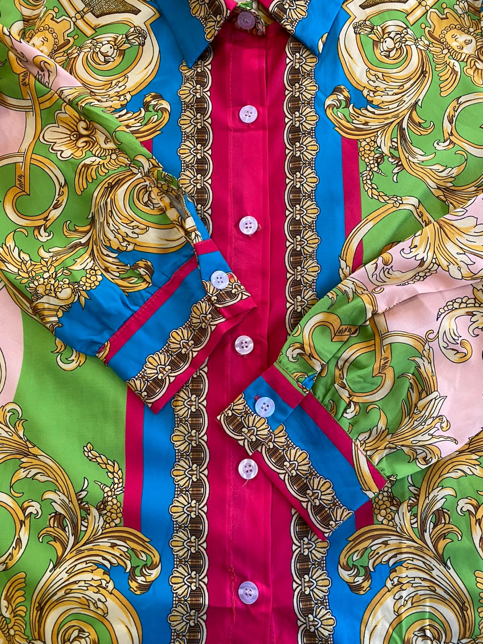 Multicolour Baroque Shirt & Pleated Skirt Set