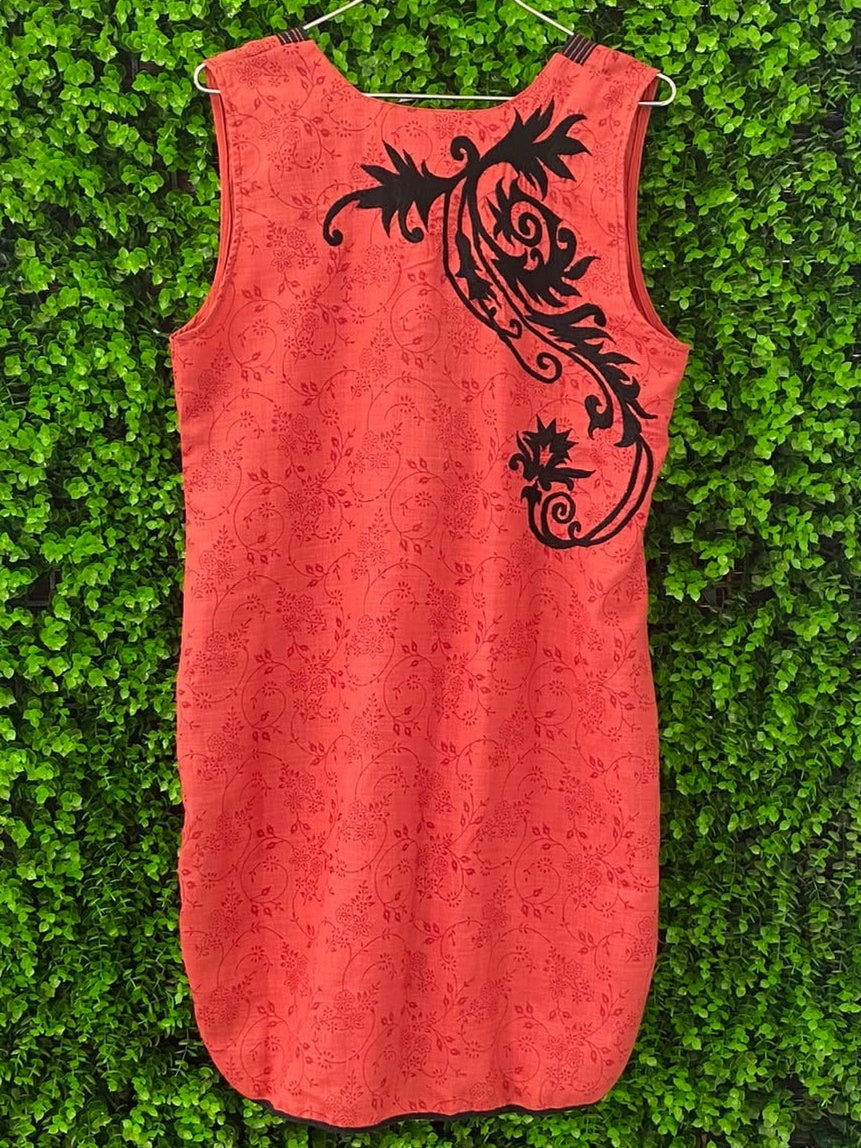 Coral Embroidered Sleeveless Tunic Dress