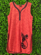 Coral Embroidered Sleeveless Tunic Dress