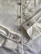 Zara White Cotton Ruffle-Neck Button-Up Blouse