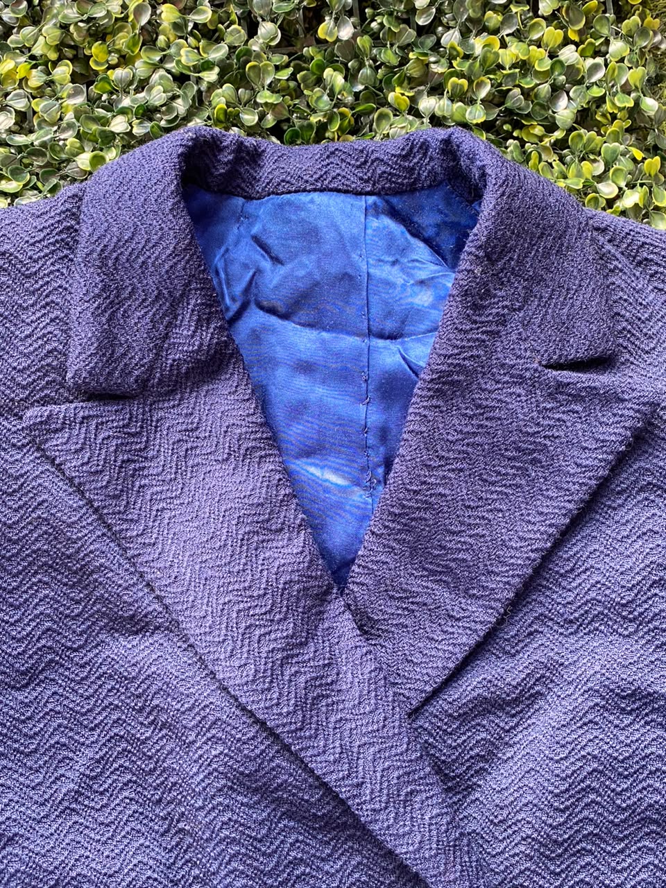 Navy Textured Double-Breasted Coat