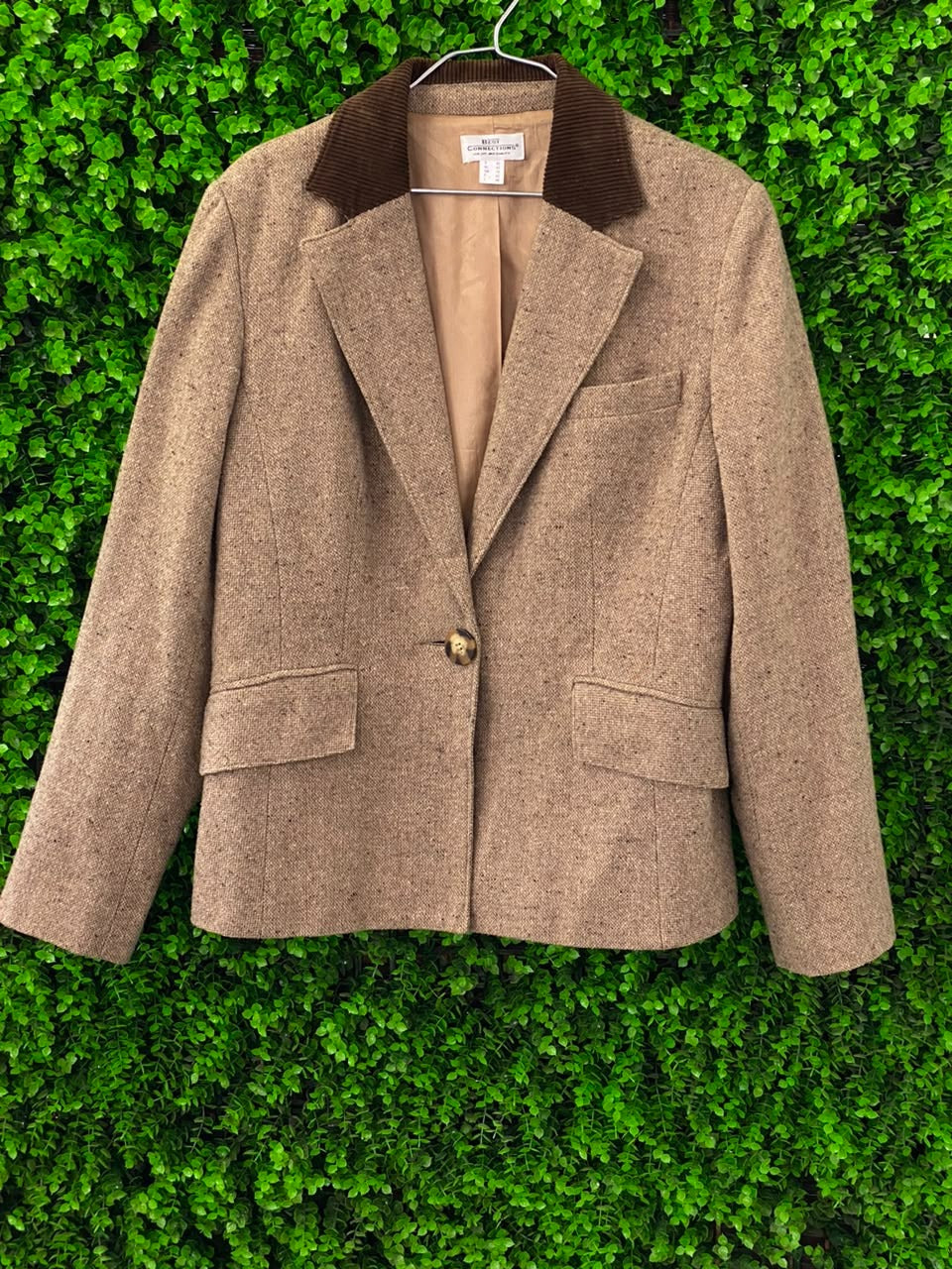 Best Connections Taupe Wool-Blend Herringbone Blazer