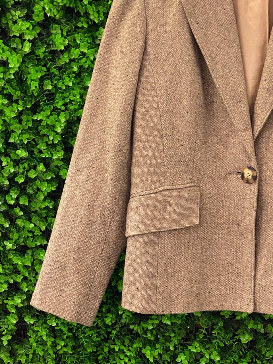 Best Connections Taupe Wool-Blend Herringbone Blazer