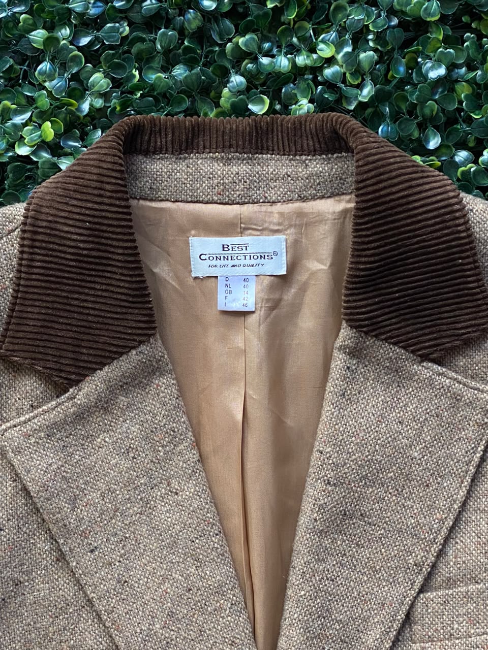 Best Connections Taupe Wool-Blend Herringbone Blazer