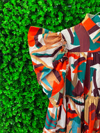 Coral & Teal Abstract Belted Shirt Dress