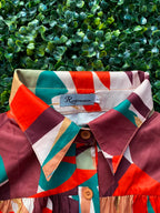 Coral & Teal Abstract Belted Shirt Dress