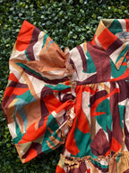 Coral & Teal Abstract Belted Shirt Dress