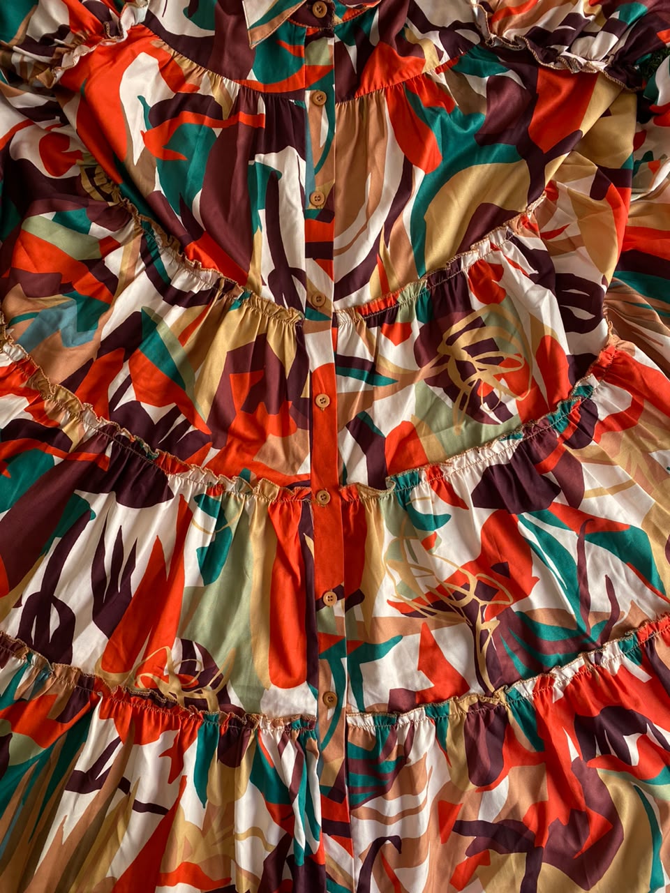 Coral & Teal Abstract Belted Shirt Dress
