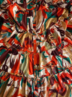 Coral & Teal Abstract Belted Shirt Dress